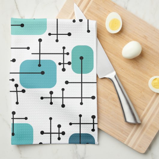 Eames Era Art Crosshairs Turquoise uit de jaren 19 Theedoek (Quarter Fold)