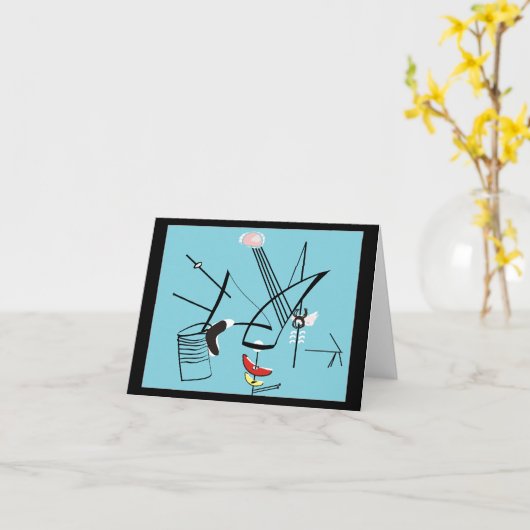 Eames Era Art Style Notecards "Onverbonden bellen Kaart (Gele Bloem)