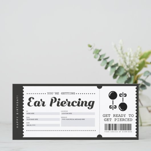 Ear Piercing Gift Voucher Certificate (Staand voorkant)