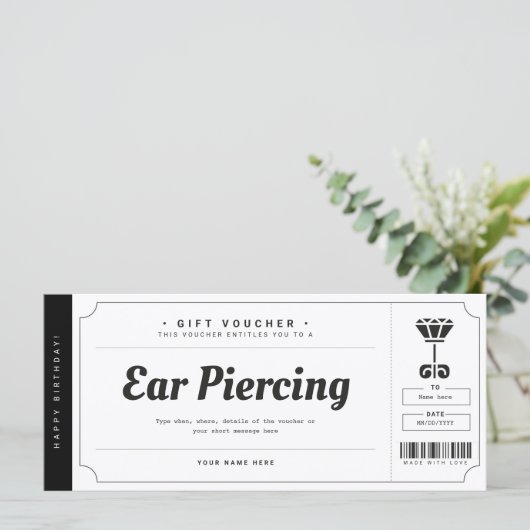 Ear Piercing Gift Voucher Certificate (Staand voorkant)