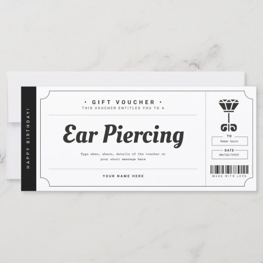 Ear Piercing Gift Voucher Certificate (Voorkant)