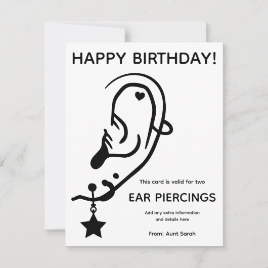 Ear Piercing Voucher Card, Custom, Personalized (Voorkant)