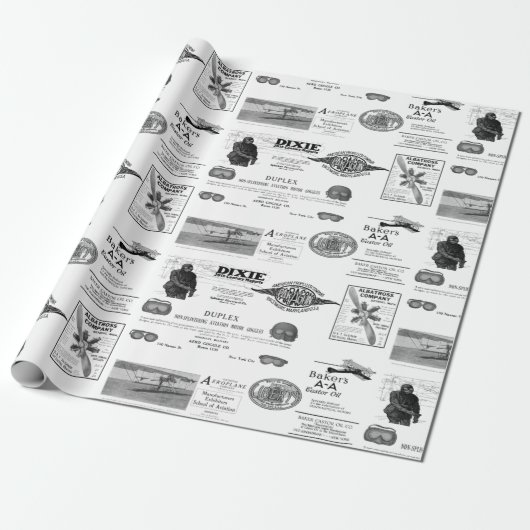 Early Aviation Airplane Biplane Wrapping Paper Cadeaupapier (Uitgerold)