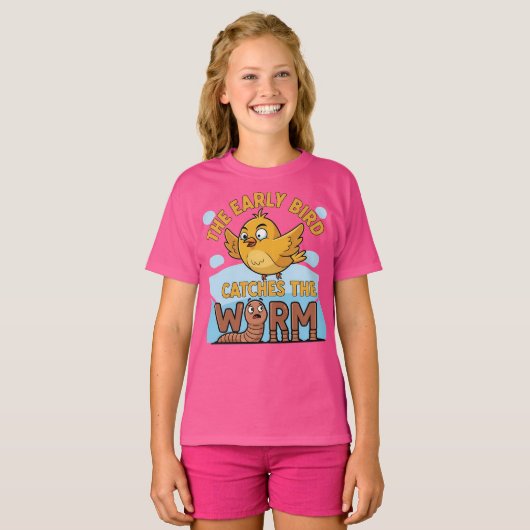 Early Bird Catches Worm Funny T-shirt (Voorkant volledig)