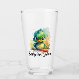 Early bird,  kleine grüne Ente fängt den Wurm Glas