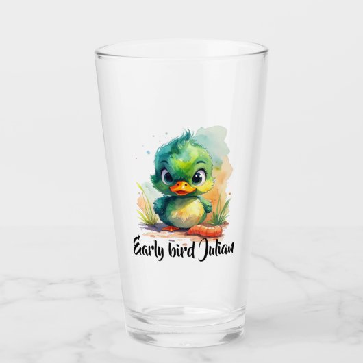 Early bird, kleine grüne Ente fängt den Wurm Glas (Voorkant)