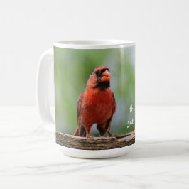 Early bird krijgt de koffie, rode kardinaal koffiemok