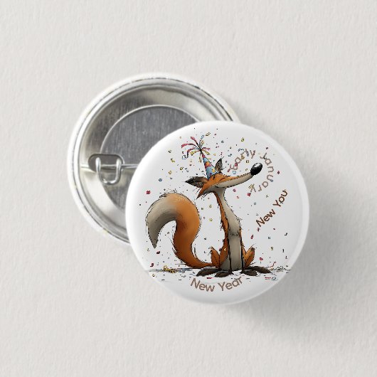 Early January Fox New Year Ronde Button 3,2 Cm (Voorkant /achterkant)
