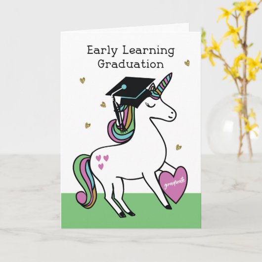 Early Learning Afstuderen Gefeliciteerd Unicorn Kaart (Gele Bloem)