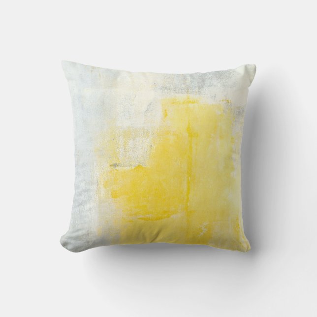 'Early Riser' Gray and Yellow Abstract Art Pillow Kussen (Voorkant)