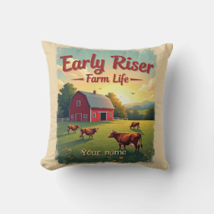 Early Riser Retro Boerderij Barn Scene Kussen