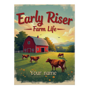 Early Riser Retro Boerderij Barn Scene Perfect Poster