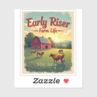 Early Riser Retro Boerderij Barn Scene Sticker