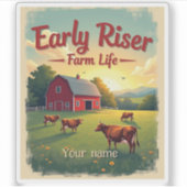 Early Riser Retro Boerderij Barn Scene Sticker (Voorkant)