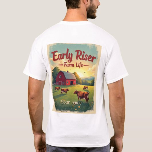 Early Riser Retro Boerderij Barn Scene T-shirt (Achterkant)