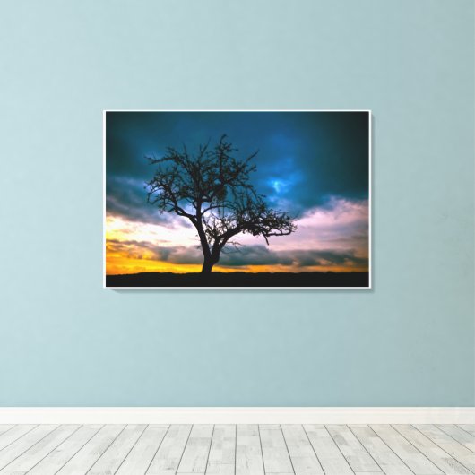 Early Spring Sunset Blue Sky waterkleur Schilderen Canvas Afdruk (Insitu (Houten vloer))