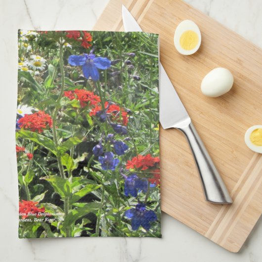 Early Summer Garden Blue Delphinium keukenhanddoek (Quarter Fold)