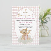 early Wait Baby Girl Shower Invitation Pink Teddy Save The Date (Staand voorkant)