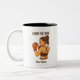 Earn The Win Boxing Girl Personalized Name  Tweekleurige Koffiemok