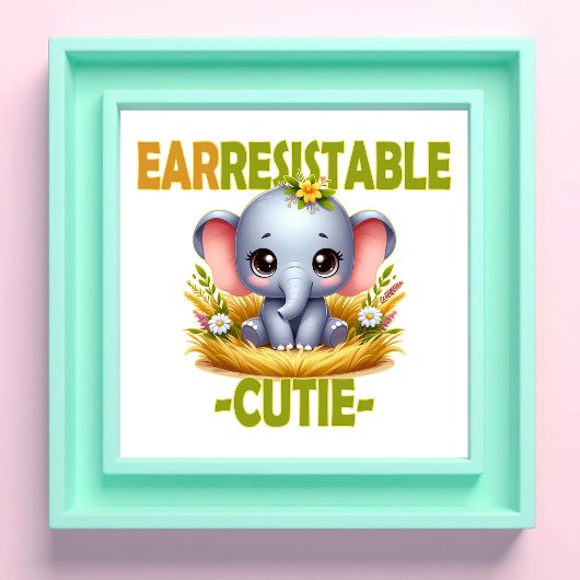 Earresistible Cutie leuke woordspeling. Baby Eleph Foto Afdruk