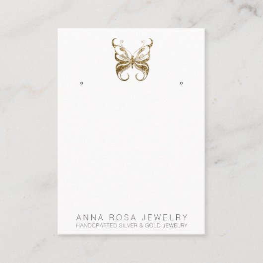*~* EARRING DISPLAY QR Gold Glitter Butterfly Busi Visitekaartje (Voorkant)