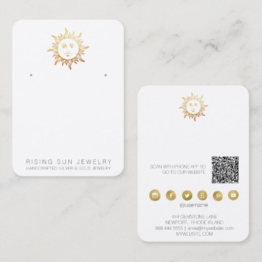 *~* EARRING DISPLAY Sun QR Social Media Icons Visitekaartje (Voorkant / Achterkant)