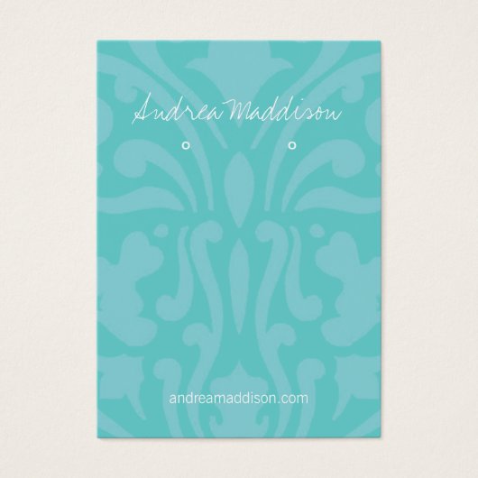Earring Holder - Business Card Damask Turquoise Visitekaartje (Voorkant)