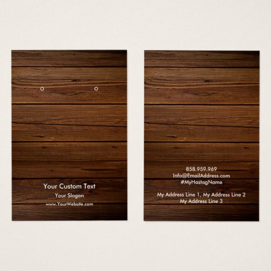 Earring Jewellery Display Card, Rustic Wood Ring Visitekaartje (Voorkant /achterkant)