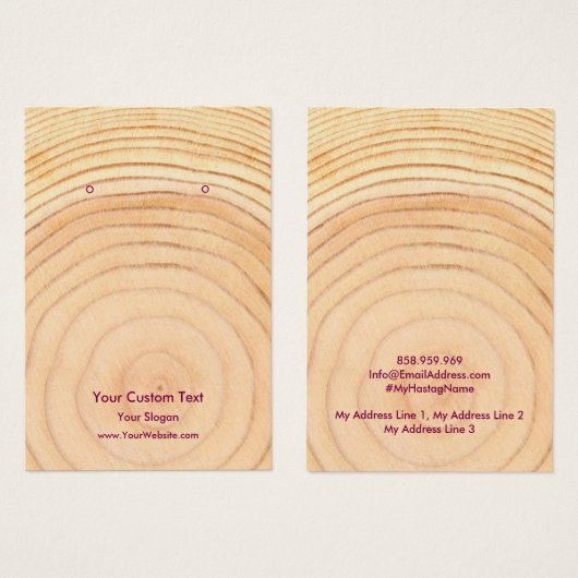 Earring Jewellery Display Card, Rustic Wood Ring Visitekaartje (Voorkant /achterkant)