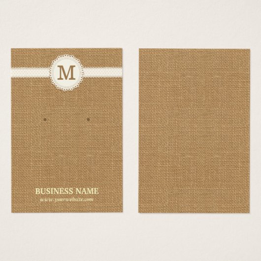 Earring & Jewelry Rustic Burlap Display Card Visitekaartje (Voorkant /achterkant)
