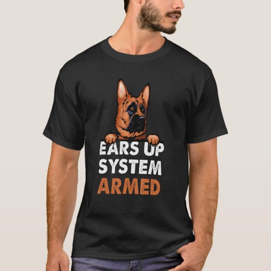 Ears Up System Armed Dog Animal German Shepherd T-shirt (Voorkant)
