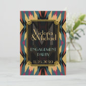 Earth Aztec Modern Art Deco Engagement Party Kaart (Staand voorkant)