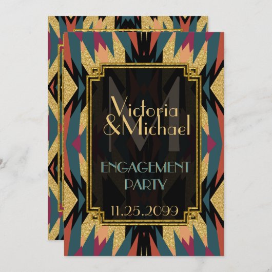 Earth Aztec Modern Art Deco Engagement Party Kaart (Voorkant / Achterkant)