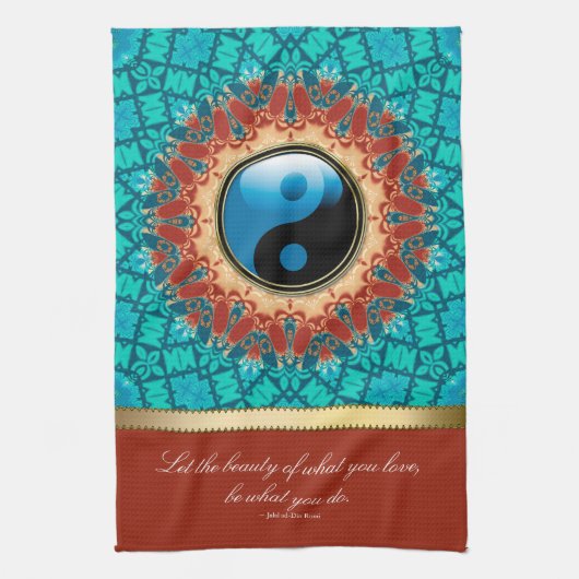 Earth Blue YinYang New age Art Quote Tea Towel Theedoek (Verticaal)