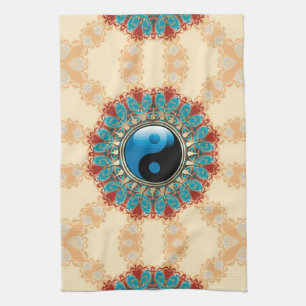 Earth Blue YinYang New age Flower Tea Towel Theedoek
