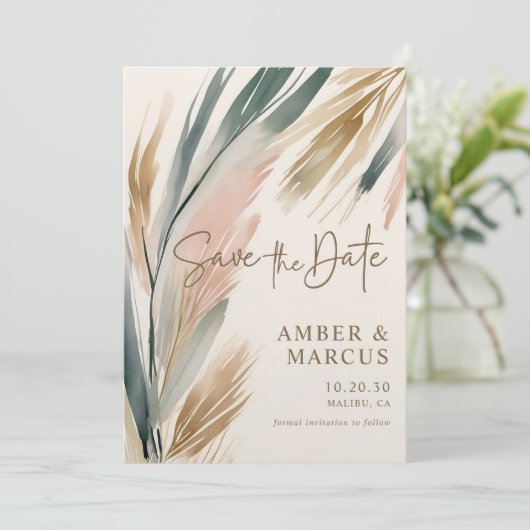 Earth Boho Botanical Wedding Bewaar de datum Kaart (Staand voorkant)