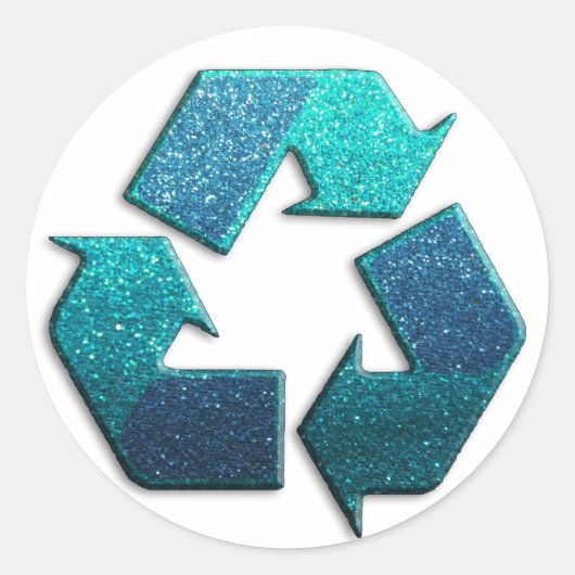 Earth Climate Change Blue Glitter Recyclen symbool Ronde Sticker (Voorkant)