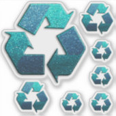 Earth Climate Change Blue Glitter Recyclen symbool Sticker (Voorkant)