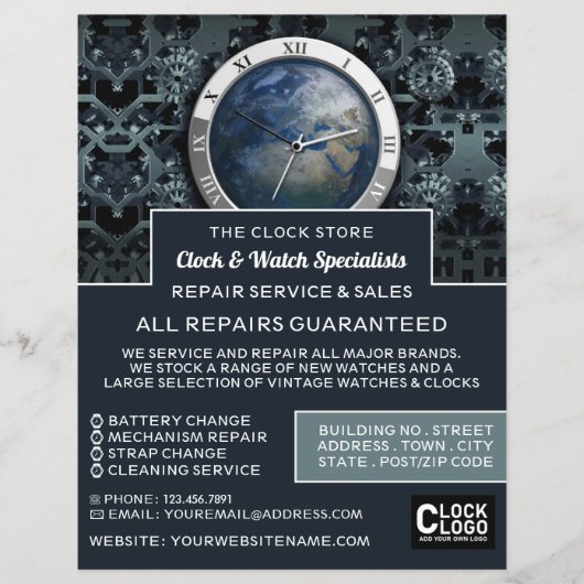 Earth Clock, Horoloog Adverteren Flyer (Voorkant)