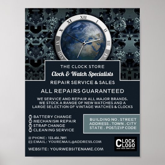 Earth Clock, Horoloog Adverteren Poster (Voorkant)