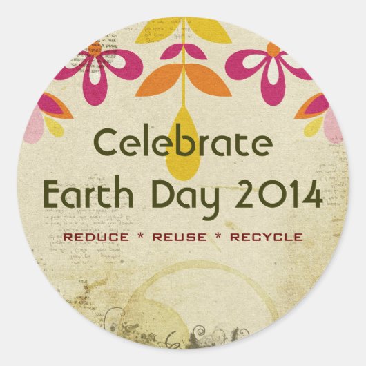 Earth Day 2014 Bloemen Abstracte Stickers (Voorkant)