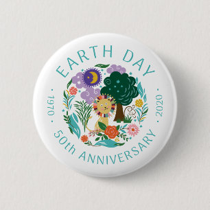 Earth Day 2020 50e Jubileum Cute Lion & Natuur Ronde Button 5,7 Cm