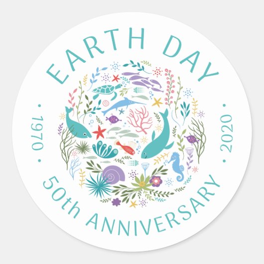 Earth Day 2020 50e Jubileum Zee Dieren Vis Ronde Sticker (Voorkant)