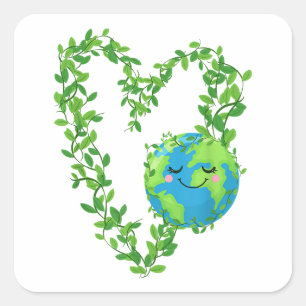 Earth Day 2024 Heart Earth Day Kinder Jongens Meis Vierkante Sticker