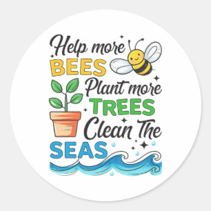 Earth Day 2025 Bewaar Bijen Plant Bomen Schone Zee Ronde Sticker