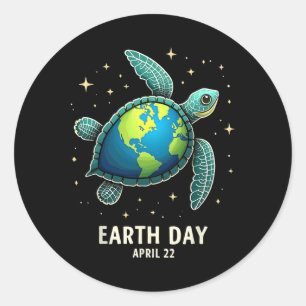 Earth Day 2025 Herstel Earth Zee Turtle Art Save T Ronde Sticker