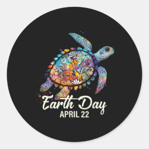 Earth Day 2025 Herstel Earth Zee Turtle Art Save T Ronde Sticker