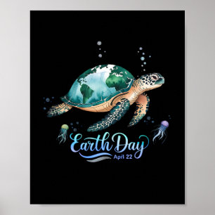 Earth Day 2025 Herstel Earth Zee Turtle voor kinde Poster