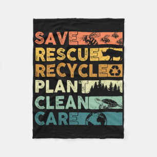 Earth Day 2025 Save Bees Rescue Animals Recyclen P Fleece Deken