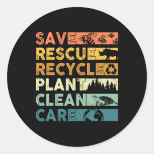 Earth Day 2025 Save Bees Rescue Animals Recyclen P Ronde Sticker